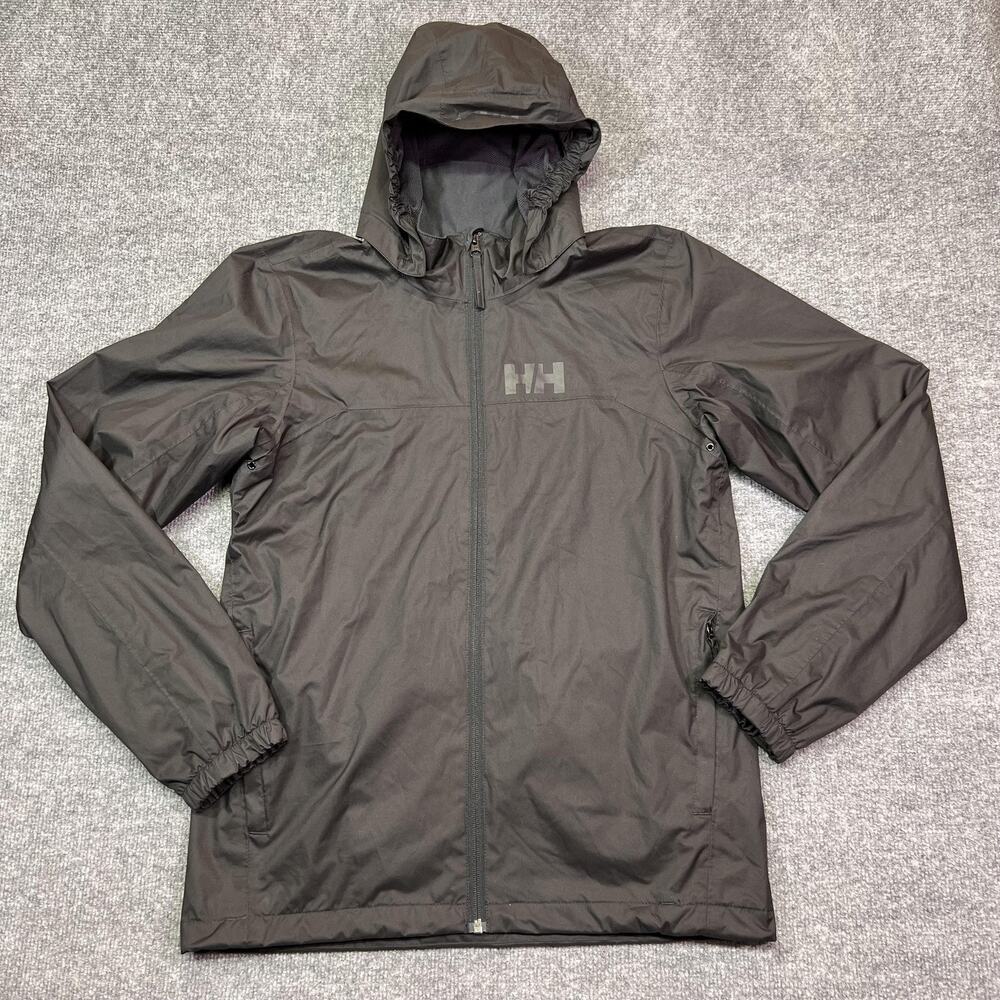 Helly Hansen Jacket Kids 16 Black Hooded Rain Coat Lightweight Mesh Lined